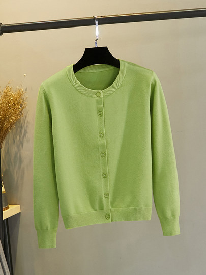 Новый кардиган-жакет 2025 года для женщин, вязаный укороченный приталенный свитер с круглым вырезом цвета авокадо для весны и осени, осенний топ.