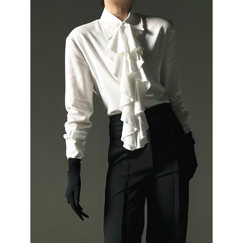 Palace-Style Ruffled Detachable Bib Shirt for Men and Women, Long-Sleeved French Retro Elegant Pleated Solid Color Shirt Palace-Style Ruffled Detachable Bib Shirt for Men and Women, Long-Sleeved French Retro Elegant Pleated Solid Color Shirt