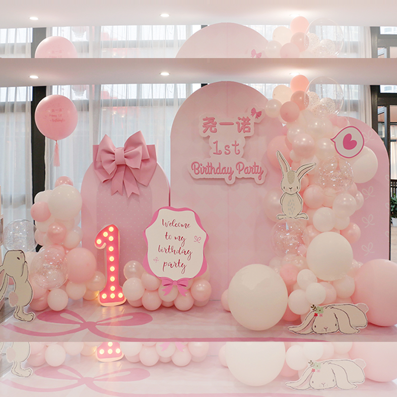Children's girl baby's first birthday full moon banquet layout custom kt board balloon decoration scene background wall