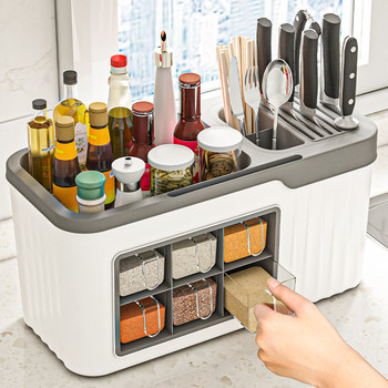 Seasoning Box Combination Set, Household Countertop Seasoning Bottle Jar Storage Box, Salt Jar, Multi-Functional Integrated Kitchen Storage Rack