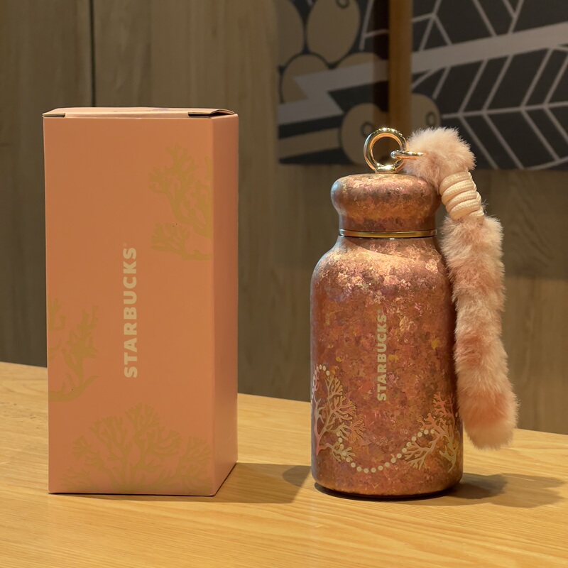 Starbucks Cup Star Good Luck Series Coral Color Pure Titanium Cup Portable Compact Insulated Cup with Plush Handle Gift Cup