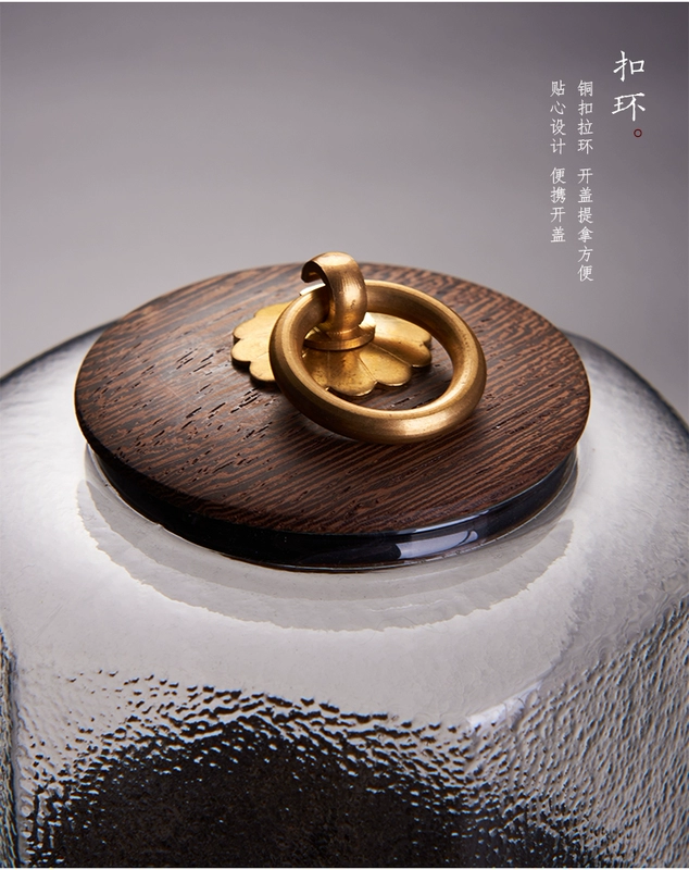 Hộp đựng trà thủy tinh kiểu Nhật Bản Búa Kung Fu Bộ đồ uống trà kín bồn chứa thùng chứa cánh gà nắp gỗ Thùng bảo quản trà - Trà sứ