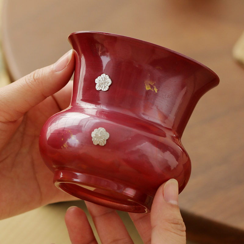 Gesheng Red Copper Flower Vase, Jian Shui Red Copper Inlaid Silver Tea Washer, New Chinese Style Tea Ceremony Accessories, Tea Residue Container, Water Basin, Gift Box Set