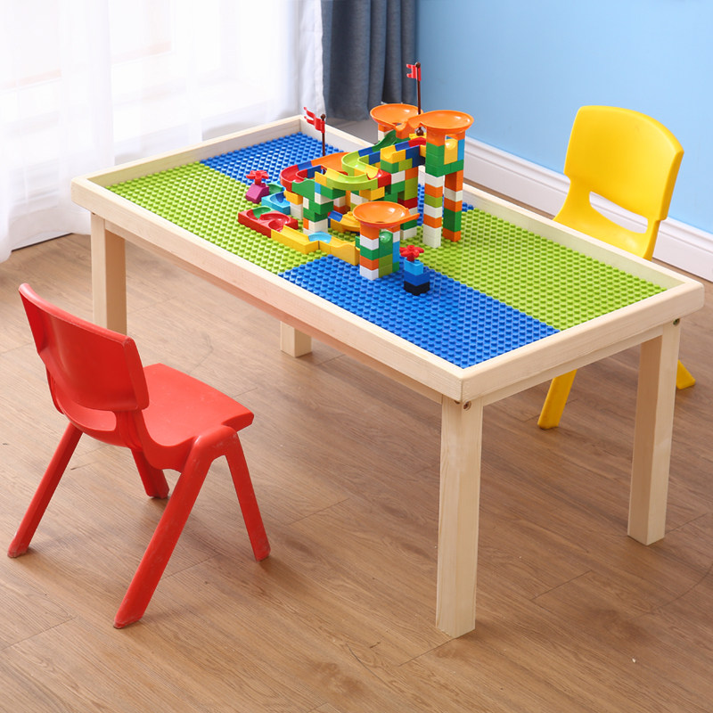 Children's building block table solid wood multi-function toy table large baby assembled puzzle game table compatible with large and small particles