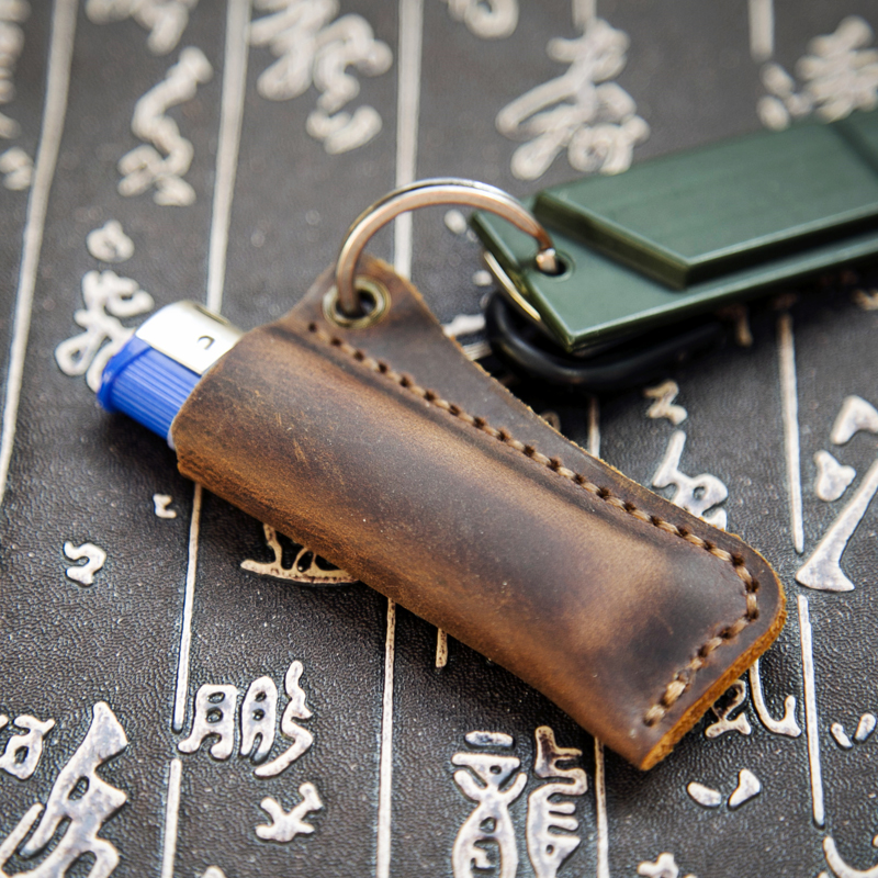 Disposable lighter leather sheath Grasshopper Cricket Genuine Leather Sleeve CL Retro Head Layer Bull Pike Pure Artisanal