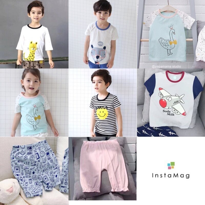 Soda milk children's summer short-sleeved tops single-shirt shorts single pants pure cotton ice-sensing cotton silk sweat-absorbing round neck