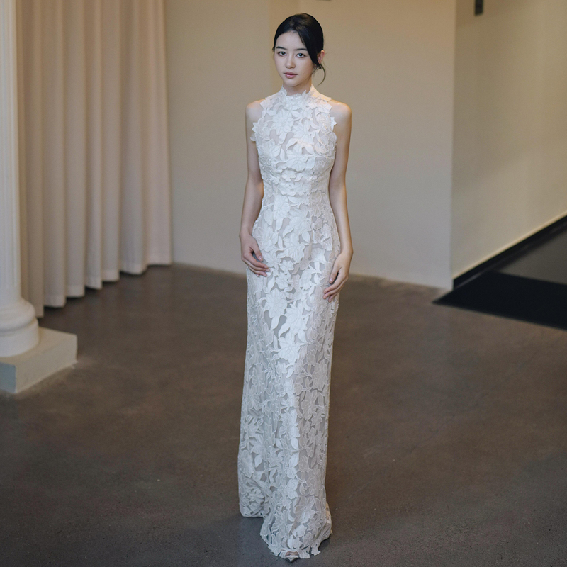 French Retro Lace Light Wedding Dress White Bride Engagement Wedding Evening Dress Wedding Morning Photo Shoot Cheongsam Toast Dress