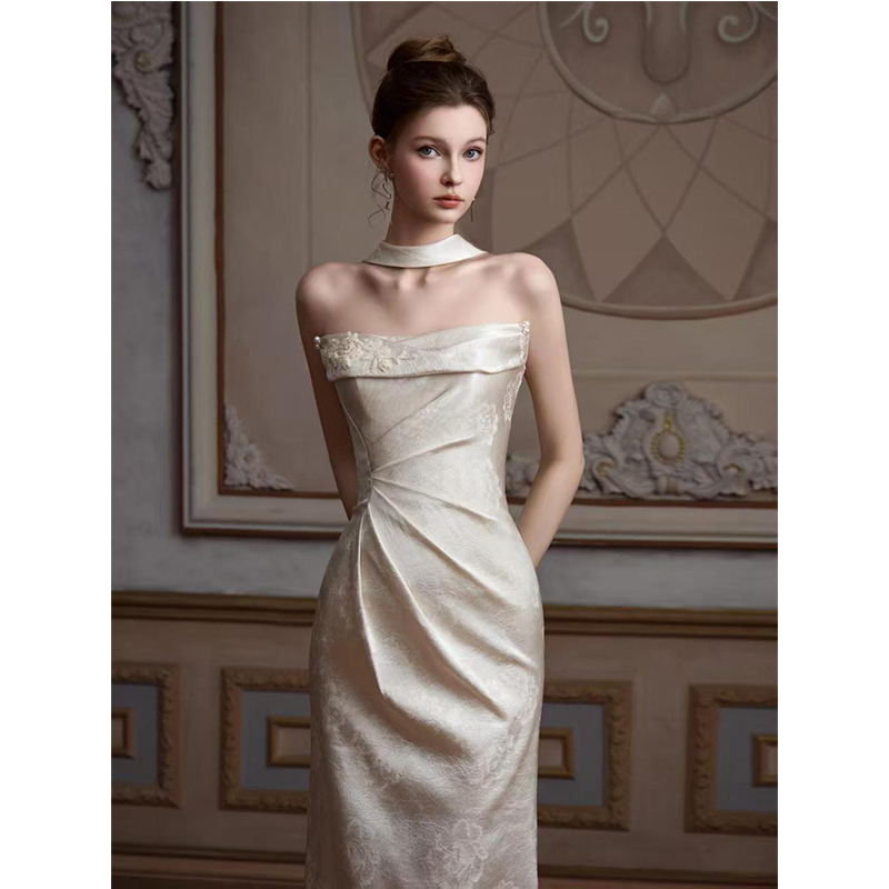 Strappy Toast Dress 2026 New Style High-End Small Train Bridal Engagement Dress Banquet Elegant Host Evening Gown