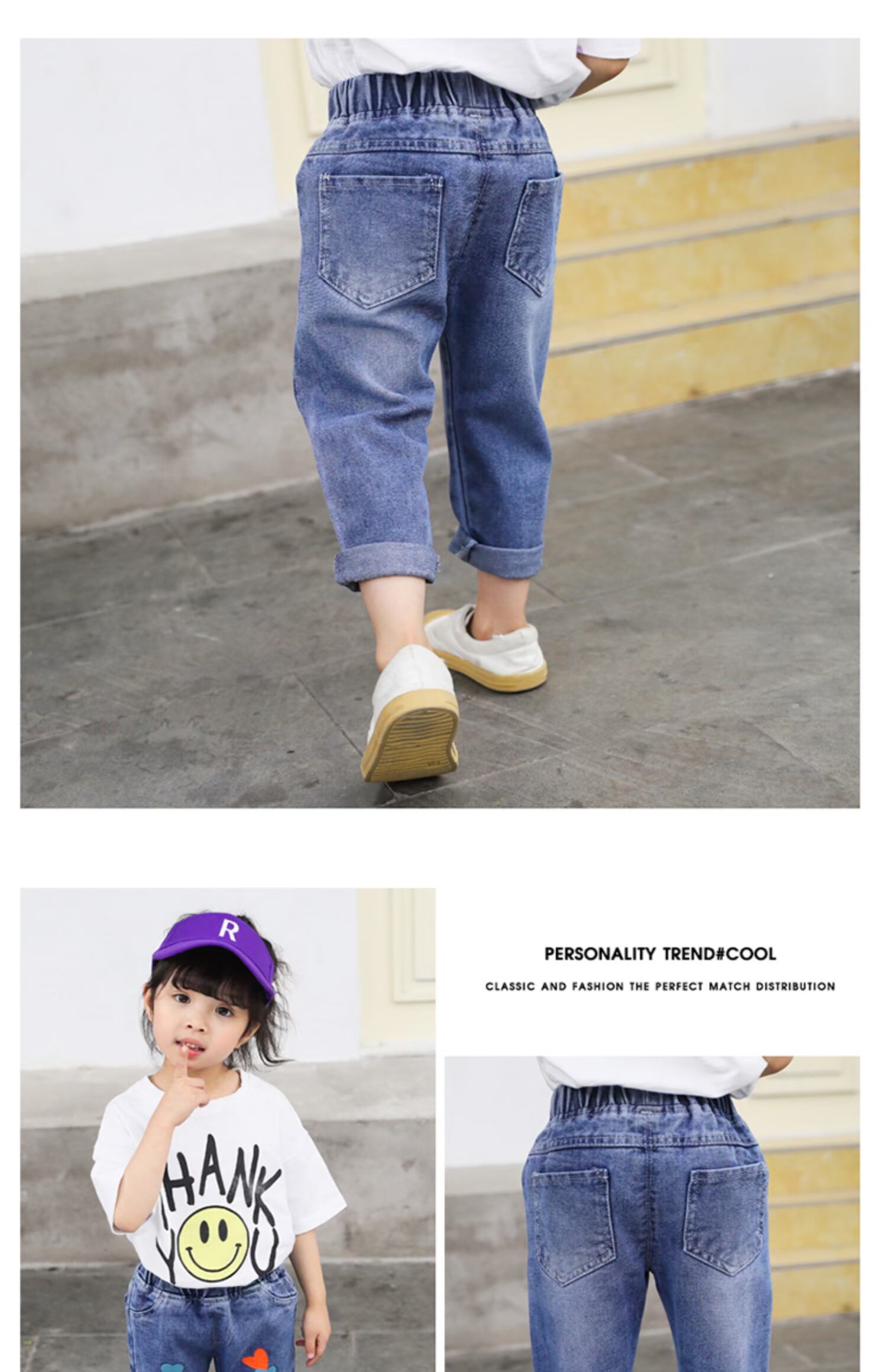 Quần jeans bé gái xuân hè 2019 mới cho bé quần lửng nữ bé quần in trẻ em mùa xuân và mùa thu thủy triều - Quần jean quần jean baggi trẻ em