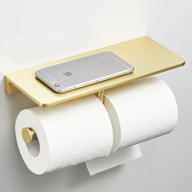 Nordic Solid Full Copper Wire Drawing Gold Makeup Room Shelf Hotel Toilet Roll Toilet Roll Toilet Paper Rack Phone Double Toilet Paper Rack