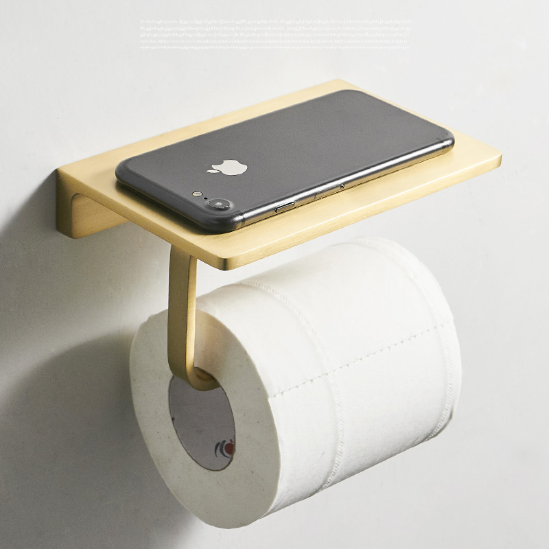 Nordic simple brass tissue holder Gold roll toilet paper holder Toilet tissue box Powder room mobile phone shelf Solid