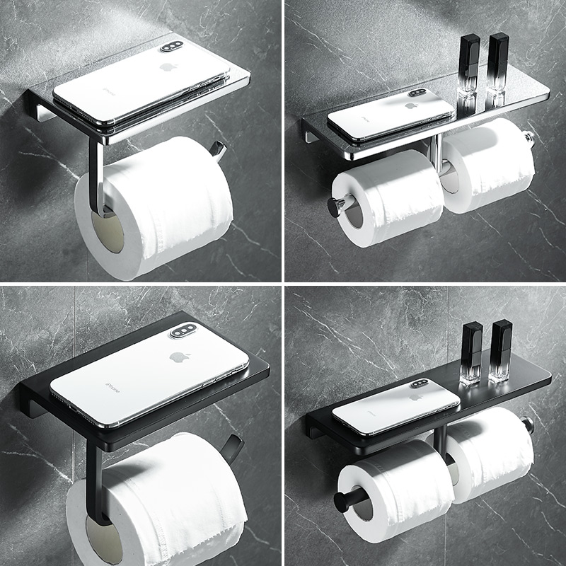 Light extravagant solid chrome plated multifunction toilet paper holder toilet paper holder mobile phone tablet shelve paper rack hardware engineering