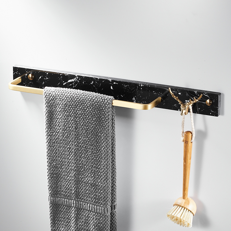 Free Punch Marble Brass Black Gold Hung Towel Rack Placement Pole Dressing Room Single Pole Hook Bathroom Animal rack