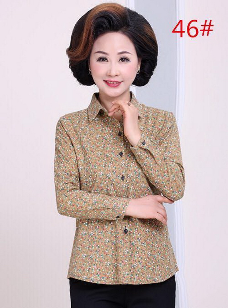 Áo sơ mi cotton nữ trung niên 2018 xuân hè mới cho mẹ bông gòn lông hoa cỡ lớn áo mẹ dài tay áo kiểu tuổi trung niên