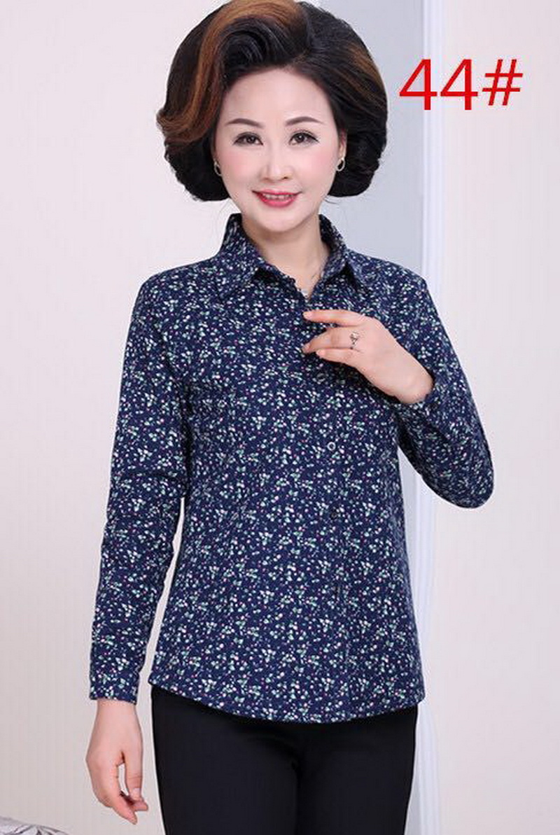 Áo sơ mi cotton nữ trung niên 2018 xuân hè mới cho mẹ bông gòn lông hoa cỡ lớn áo mẹ dài tay áo kiểu tuổi trung niên