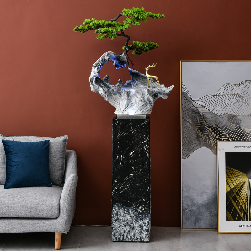 New Chinese greeting guest loose floor flowing water fountain large minimalist modern light lavish living-room office soft-mounted pendulum