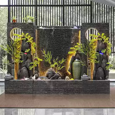 Large water curtain wall running water screen rockery fountain living room entrance partition water wall company clubhouse landscape ornaments