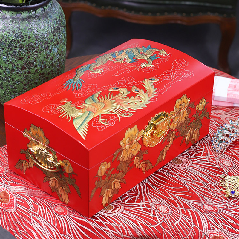 Chinese retro color gift box Chinese style dragon and phoenix betrothal gift box large-capacity gift box with 200,000 yuan cash dowry box