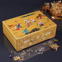 Ancient Wind Jewelry Containing Box Hand-painted Dresser Case Double Wood Three Gold Gift Box Upscale Lacquerware Packaging Wine Box Custom