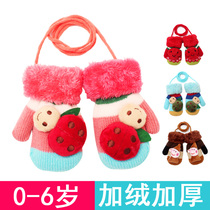 Childrens gloves winter warm plus velvet thickened 1-3 years old male and female baby cute cartoon baby kid knit rope