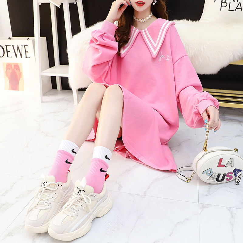 Pregnancy Women's Clothing Pink Necropolis Chaoma Navy Wind Dress Autumn Clothing The Ocean Pie Minus The Lean Temperament Skirt Tide