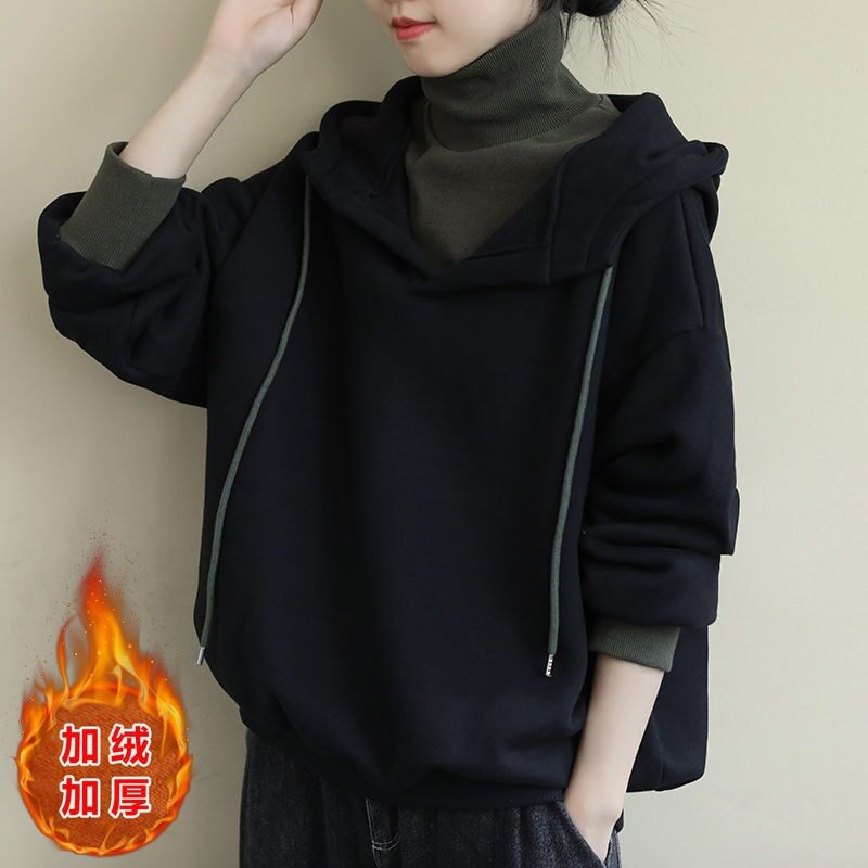 Gestational Maternity Garnapped thickened thick cotton T Women autumn Winter new Korean version High collar Long sleeves fake Two casual jacket blouses