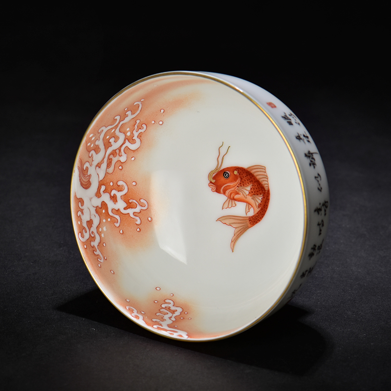 Alum red paint master CPU high - end jingdezhen manual led gifts ceramic dragon cylinder cups large sample tea cup