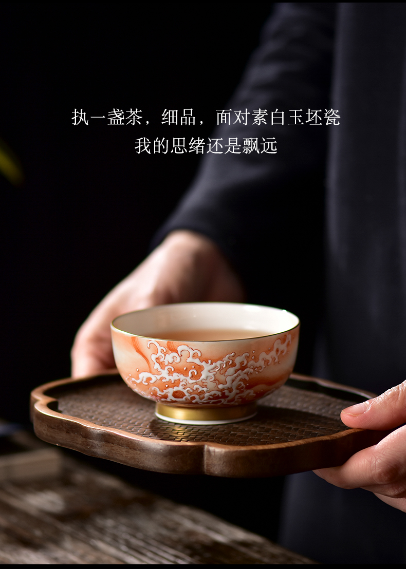 Alum red paint master CPU high - end jingdezhen manual led gifts ceramic dragon cylinder cups large sample tea cup