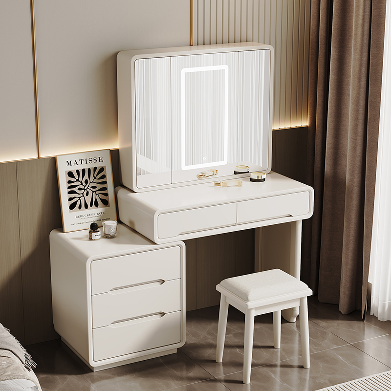 All Solid Wood Dressing Table with Mirror, Concealable Makeup Desk for Bedroom, Modern Minimalist Storage Cabinet Integrated New Model Dressing Table All Solid Wood Dressing Table with Mirror, Concealable Makeup Desk for Bedroom, Modern Minimalist Storage Cabinet Integrated New Model Dressing Table