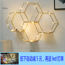Mechia Storefront Wall Shelf Hexagon Iron Art Wall Solid Wood Lattice Pendulum rack Shelf Hanging Wall