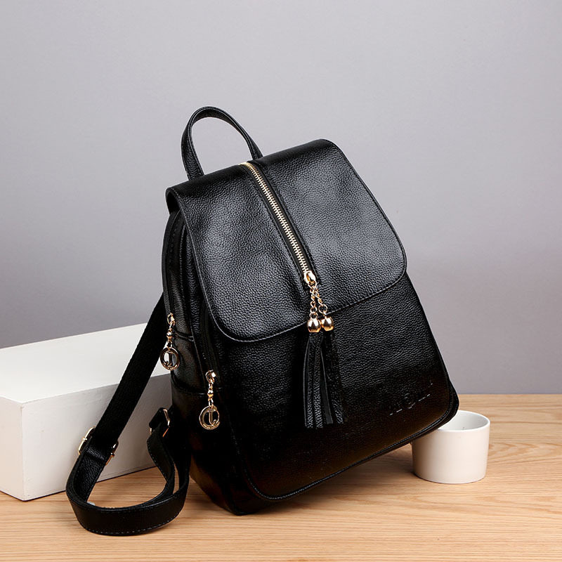 Boomer Double Shoulder Bag Woman 2021 New Korean version Fashion travel Shoulder Bag Soft Leather Theft Protection 100 Hitch College Casual School Bag