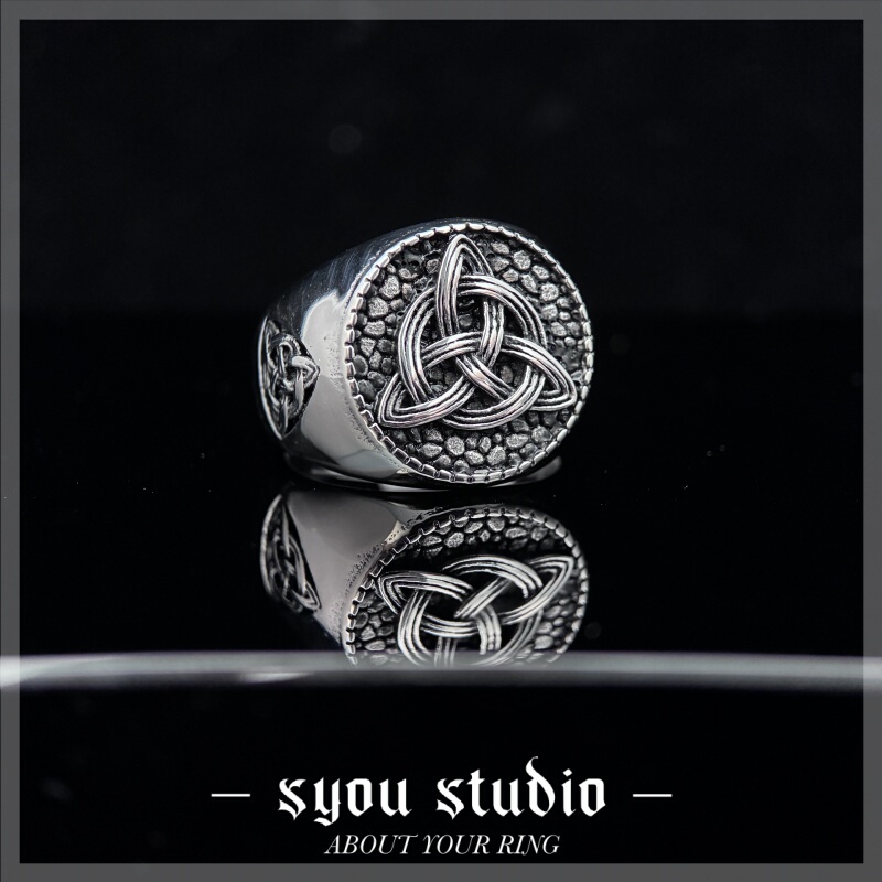 Syou Viking Trinity Rune Titanium Steel Ring Cracked Men's Vintage Geometric Jewelry Stainless Steel Ring