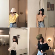 Via Vela Fall 2021 Pullover V-neck Loose Lazy Sweater Base Pure wool V-neck worsted sweater