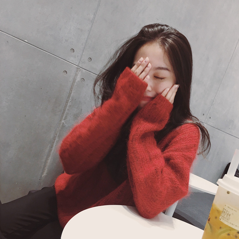 Via Vela) net red sweater women's lazy wind 2021 spring and autumn new short red knitted small man top