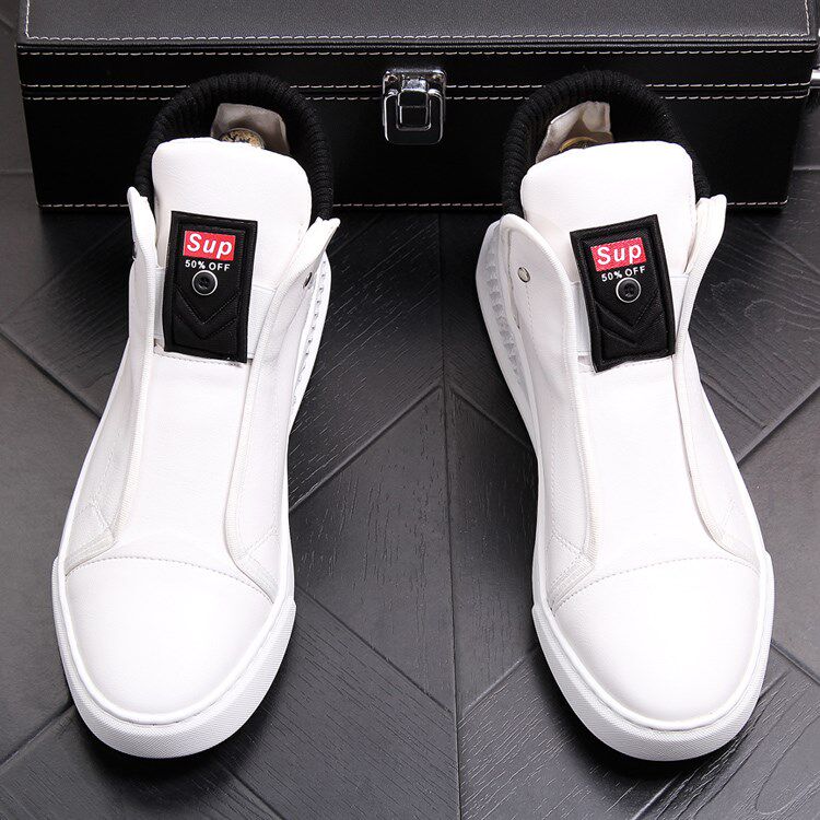 Hong Kong tide brand breathable fashion high tube board shoes men's thick bottom set feet elastic casual shoes British style all-match small white shoes