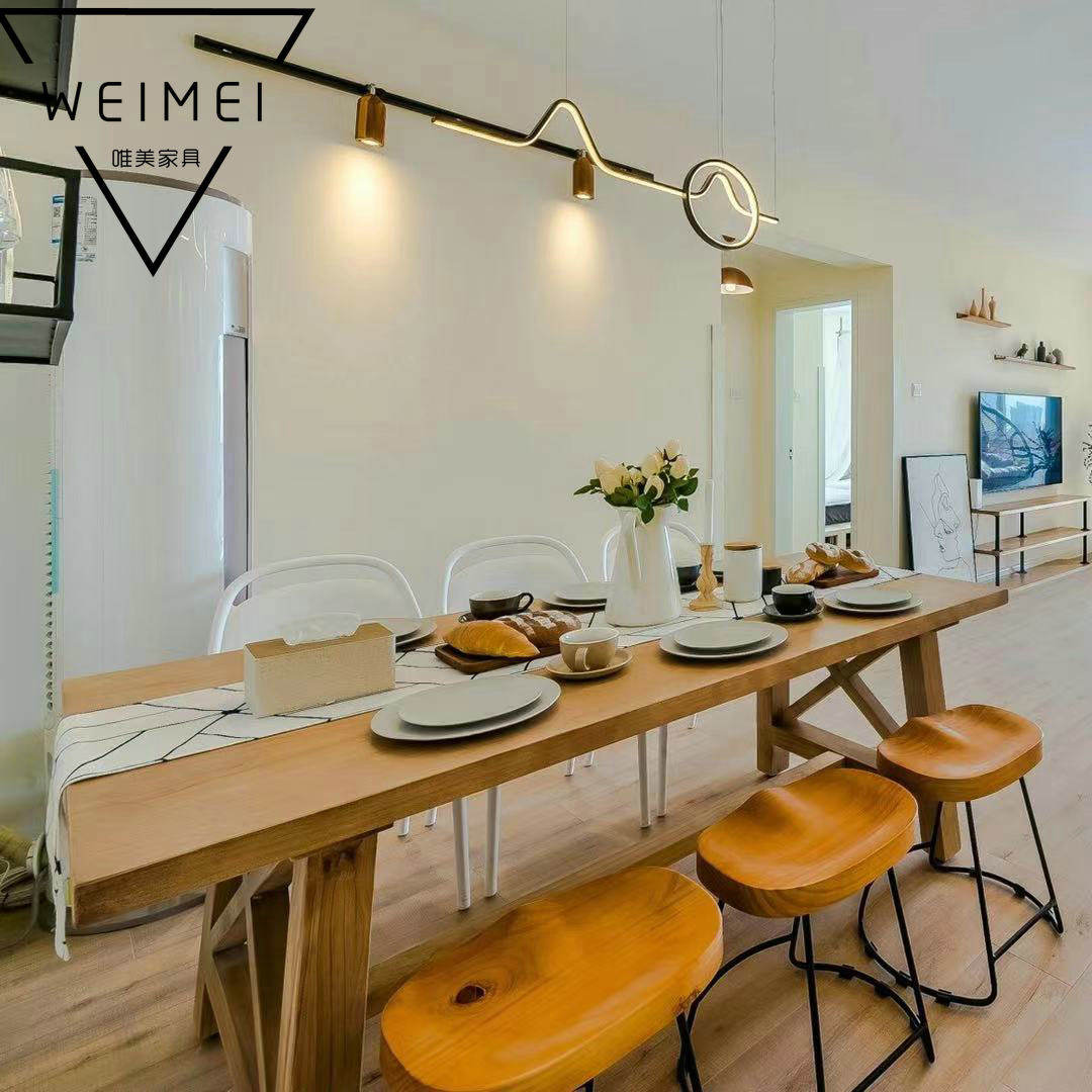 Nordic solid wood rectangular dining table and chairs Cafeteria log strip table dining table pure solid wood minimalist bench