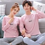 Bộ đồ ngủ mùa thu đôi nữ mỏng phần cotton giản dị phù hợp với mùa thu và mùa đông nam thể thao dài tay thương hiệu đồ ngủ cao cấp