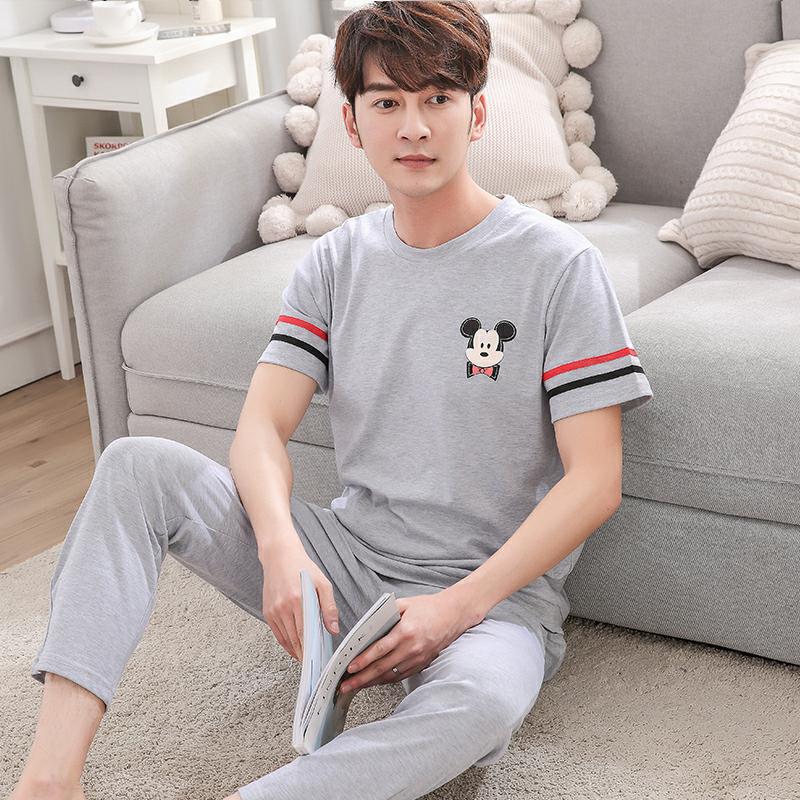 Mặc nam đồ ngủ nam mùa hè quần ngắn tay cotton thanh niên phần mỏng quần short thể thao phù hợp với dịch vụ nhà mùa xuân và mùa thu