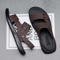 Forest Wolf Sandal Sandals Mens Summer Outwear Genuine Leather Casual Beach Sandals Slippers Non-slip Soft Bottom Stylish and Driving Shoes