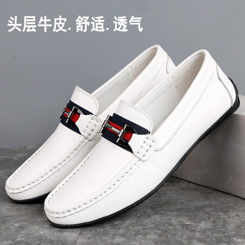 White bean shoes men leather trend Korean casual leather shoes soft soles soft soles cow leather and driving men's shoes
