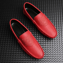 This Life Year Red Bean Shoes Men Spirit Little Guys Genuine Leather Casual Leather Shoes Breathable soft-bottom One foot pedal Driving shoes