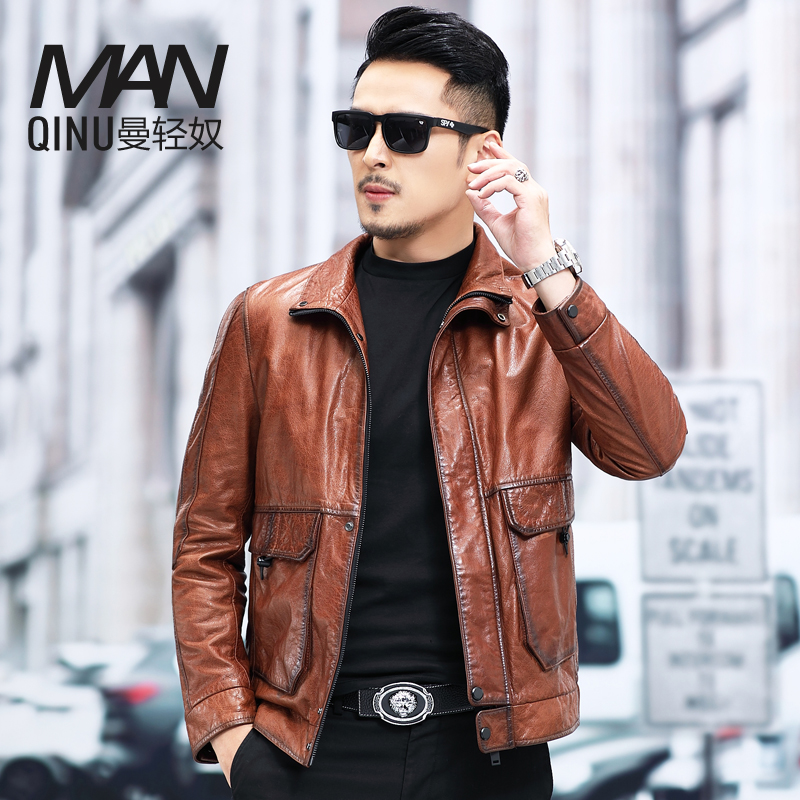 Henning Genuine Leather Leather Clothing Male short style Overturning Leading Tide Sheep Leather Casual Leather Jacket Genuine Leather Jacket Genuine leather Leather Jacket Spring Autumn