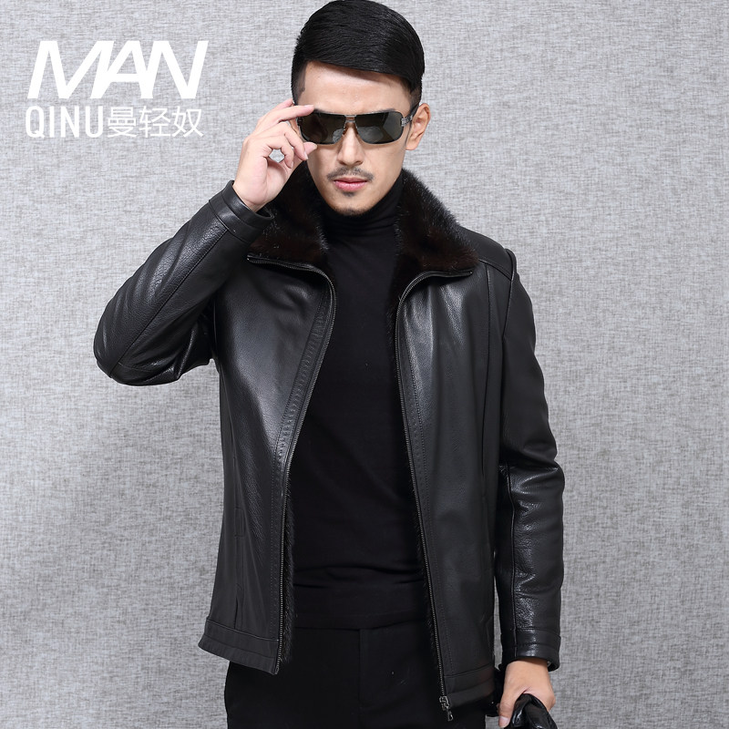 Winter genuine leather fur coat men's mink liner short Bull Leather Turnover Mink Leather Big Coat Leather Jacket Leather Grass Jacket