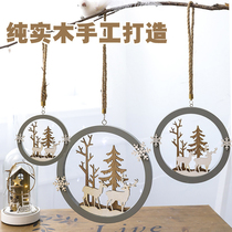  Christmas Nordic decoration pendant Wooden elk decoration creative home living room shop hanging pendant decoration arrangement