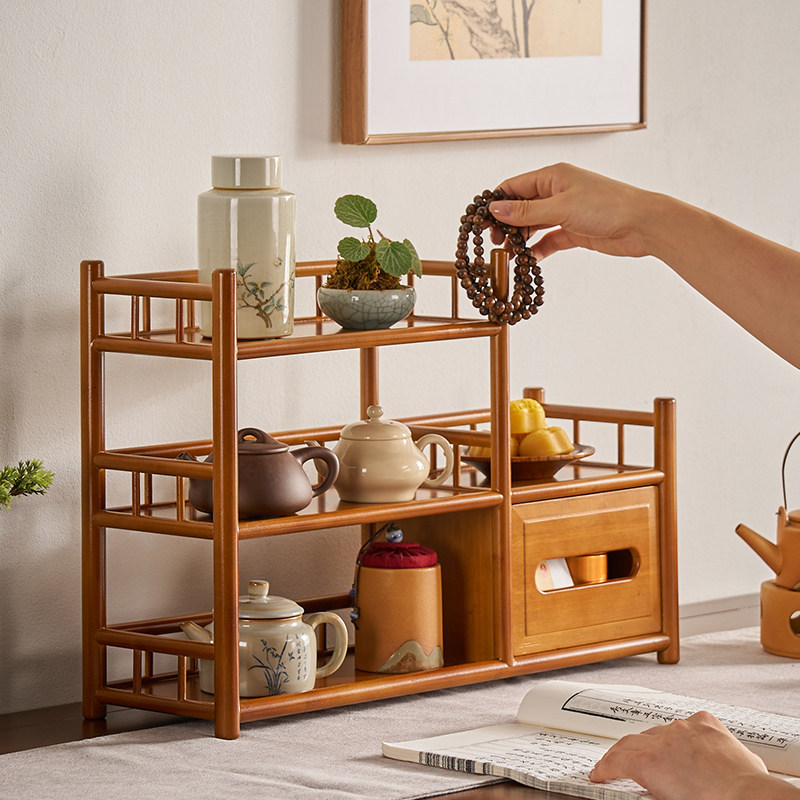 Master Qiu Bamboo Tea Set Storage Rack Purple Sand Pot Display Ancient ...