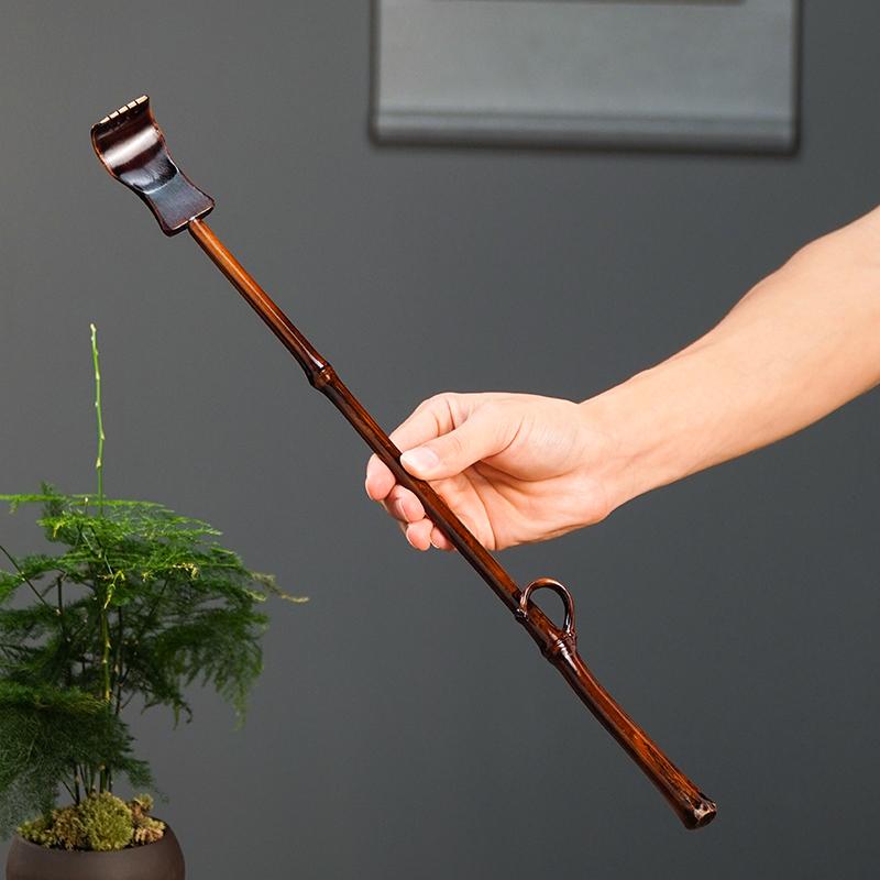 Master Qiu's Bamboo Zg012-2 Bamboo Branch Root Handle with Ring, Itch-Relief Bamboo Branch Scratcher, Lacquerware Toy