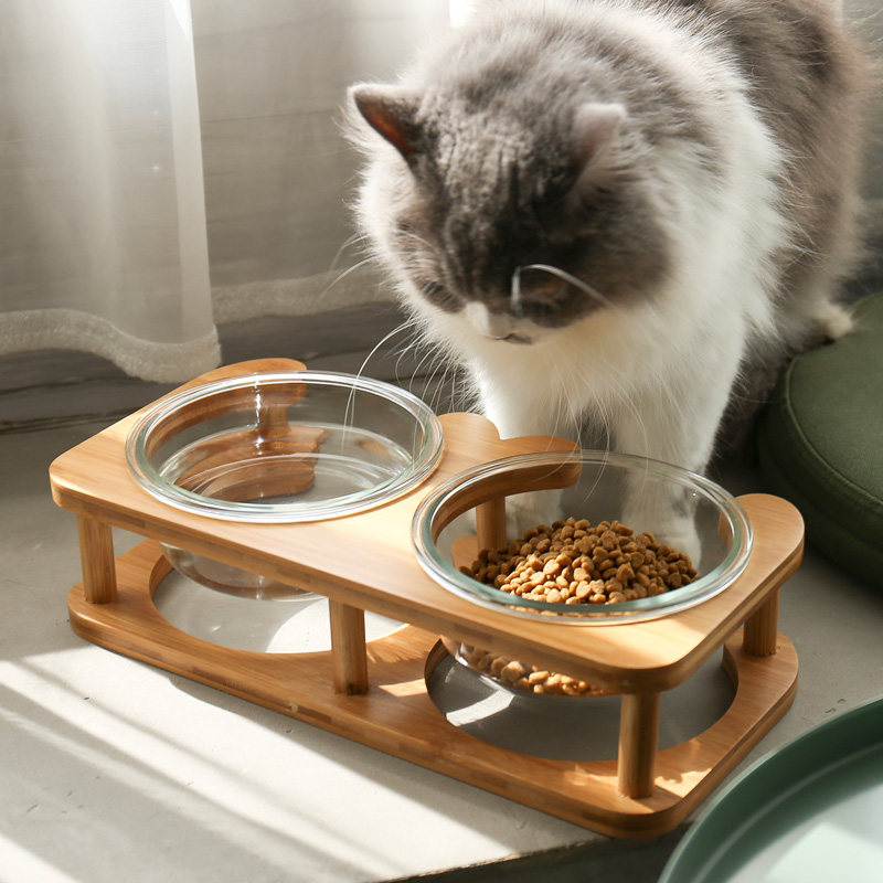 Cat Bowl Double Bowl Glass Dog Bowl Cat Food Basin Pet Food Bowl Cat Food Rice Bowl Pooch Dog water and bowl anti-roll
