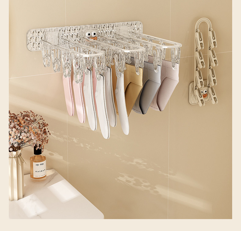 Клипса стойки 晾衣架免打孔防风袜子晾晒架神器阳台卫生间内衣裤夹子衣架可折叠