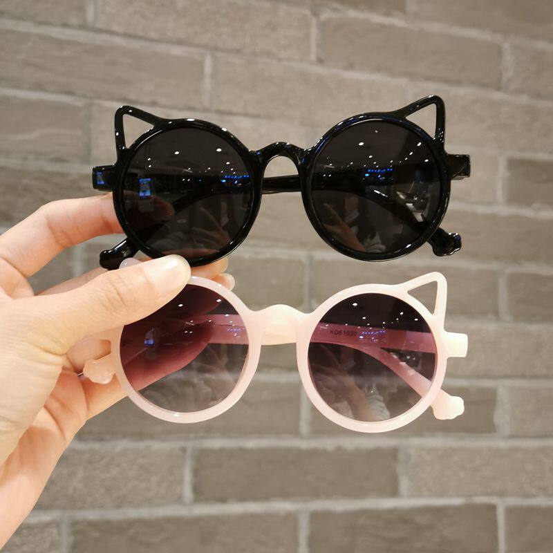 Children's sunglasses baby super cute cute kitten ear shape sunglasses boys and girls anti-UV glasses tide