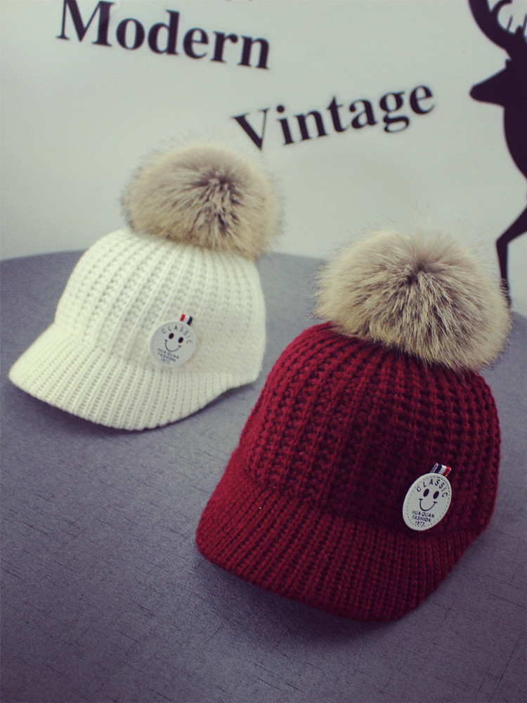 Baby wool hat Autumn and winter parent-child children's hat 2018 new men and women children's hair ball baseball cap mother and child cap